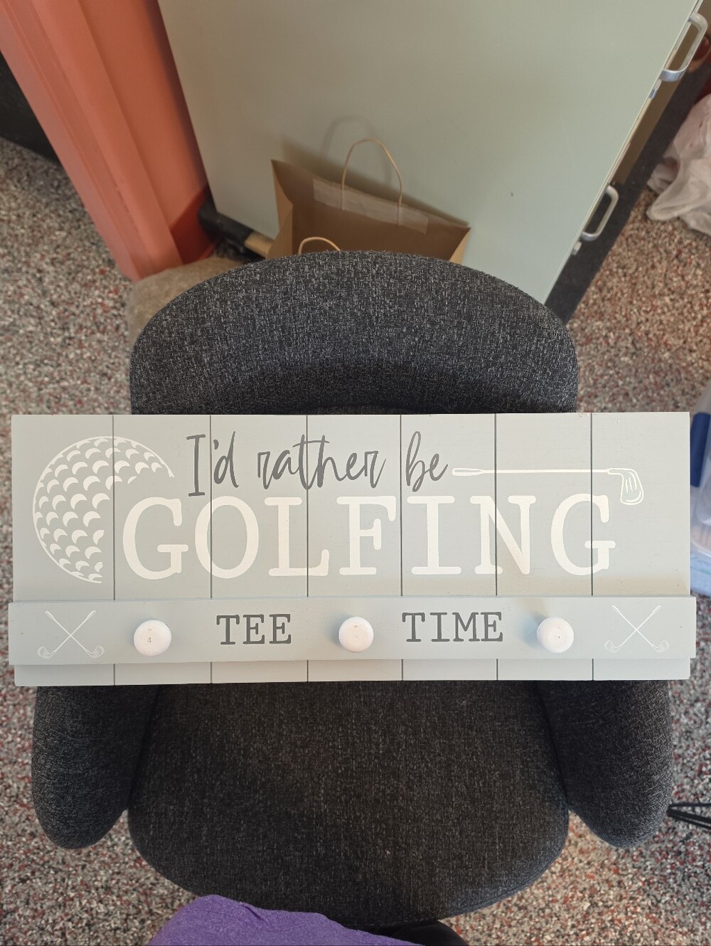Malden International "I'd Rather Be Golfing" Wooden Golf Wall Sign W/ Knob Hooks